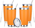 20oz Tumbler with Straw and Brush, Stainless Steel Vacuum Insulated tumbler, Double Wall Insulated Coffee Tumbler for Outdoor, Home, Travel,Office (Orange,4pcs)