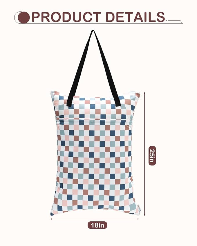 ALVABABY 2 Pack Large Wet Dry Bag Waterproof Hanging Cloth Diaper with Double Zippered Pockets 25x18 inches 2HL02