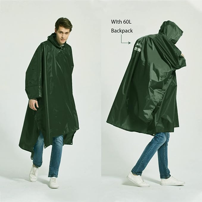 longsinger Rain Poncho for Adult, Waterproof Rain Poncho with Hood and Sleeve, Ideal for Hiking, Hunting, Camping