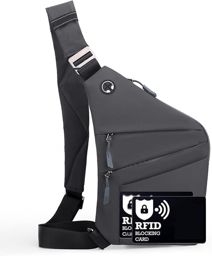 Anti Theft Crossbody Bags for Women Men, Multi-Pocket Shoulder Bag, Slim Sling Bags with 2 RFID Blocking Card