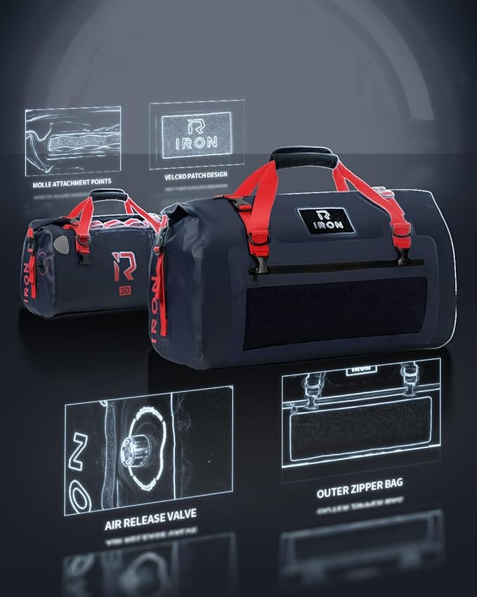 IRON JIA'S Motorcycle Dry Bag - Waterproof Duffle & Luggage Tail Bag Saddle Bags with Roll Top Closure, Shoulder Straps, Inner Pocket and Mesh Pocket (Navy Blue, 30L)