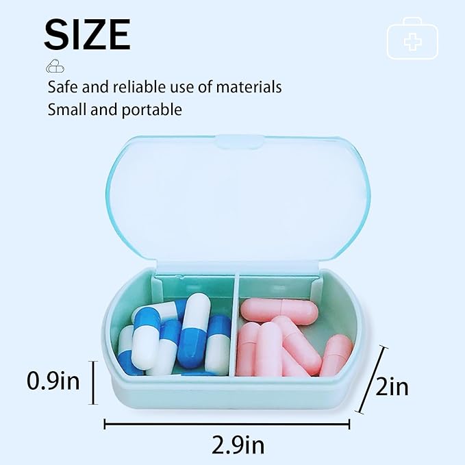 4PCS Small Pill Case Travel Pill Box Cute Pill Organizer for Purse Portable Daily Medicine Organizer 2 Compartment Pill Holder for Vitamins, Fish Oil, Supplements