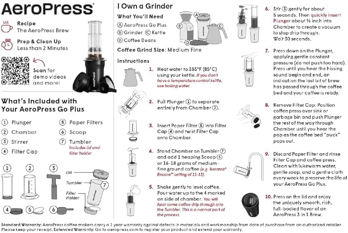 AeroPress Go Plus, Small Portable Coffee Maker for Travel & Camping - 3 In 1 Brew Method Combines French Press, Pourover, Espresso, Full Bodied Coffee without Bitterness, Coffee Press Kit - Cream