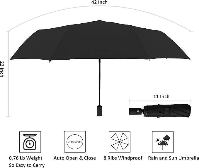BAODINI Small UV Protection Travel Umbrella Compact for Rain and Sun UPF 50+ 41 inch Portable Umbrella for Women and Men