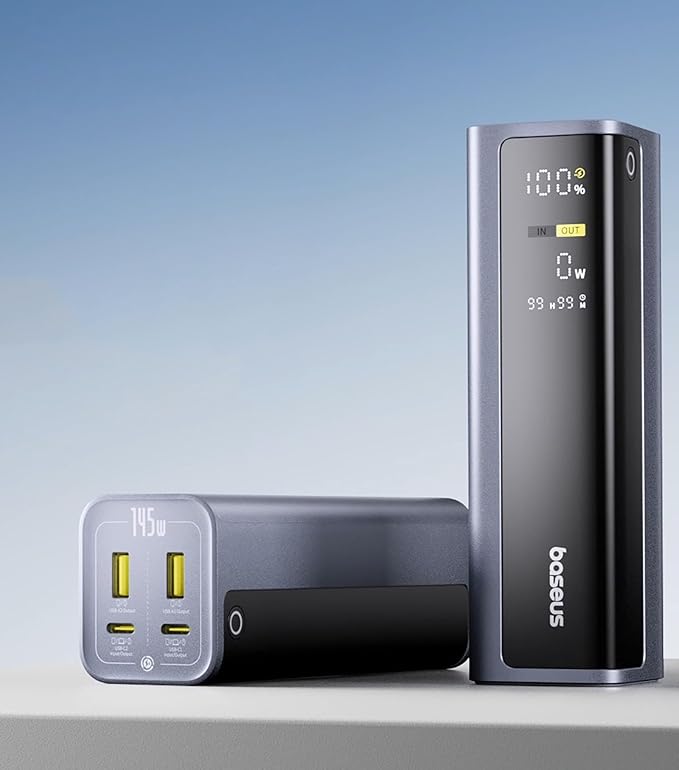 Baseus Laptop Power Bank, 20800mAh 145W Portable Charger USB C with 4 Ports, Digital Display, Travel Powerbank Fast Charging (77Wh) for MacBook, iPhone 16/15 Series, Samsung, Dell, Steam Deck etc.