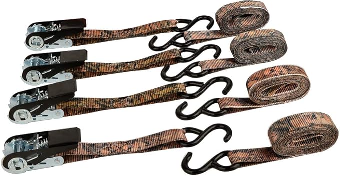 XSTRAP STANDARD Ratchet Tie Down Straps 4 Pk 10 Ft- 300 Lbs Load Cap- 900 Lbs Break Strength-Cargo Straps for Hunting, UTV, ATV, Pickup, Truck, Moving Appliances, Lawn Equipment, Camouflage
