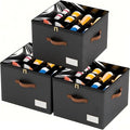 3 Pack Shoe Organizer for Closet, Foldable Shoe Storage Containers, Fits up to 24-48 Pairs, Shoe Storage Organizer Box Cubby Baskets Bins with Clear Cover and Reinforced Handles, Black