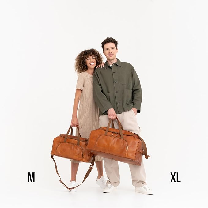 Berliner Bags Vintage Genuine Leather Duffle Denver M for Travel or the Gym, Weekender Bag, Overnight Bag for Men and Women - Brown