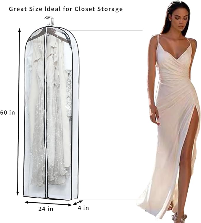 Clear Garment Storage with 4" Gusseted Hanging Covers - Durable, Transparent Protectors for Long Coats, Gowns, Dresses - 24"x 60"x 4" / 6 Pack