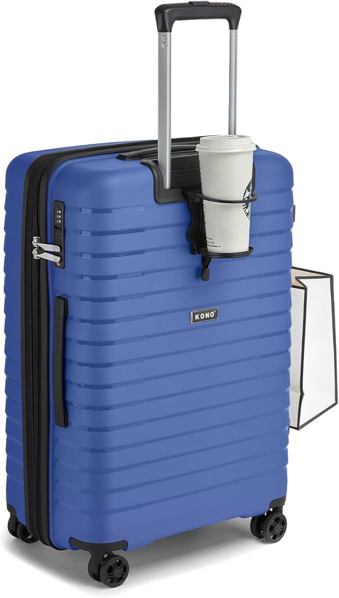 Kono 24 Inch Expandable Luggage Suitcase with Spinner Wheels, Durable Hardside Checked Luggage with Hidden Cup Holder, Lightweight Hard Shell Medium Suitcase with TSA Lock(Navy)