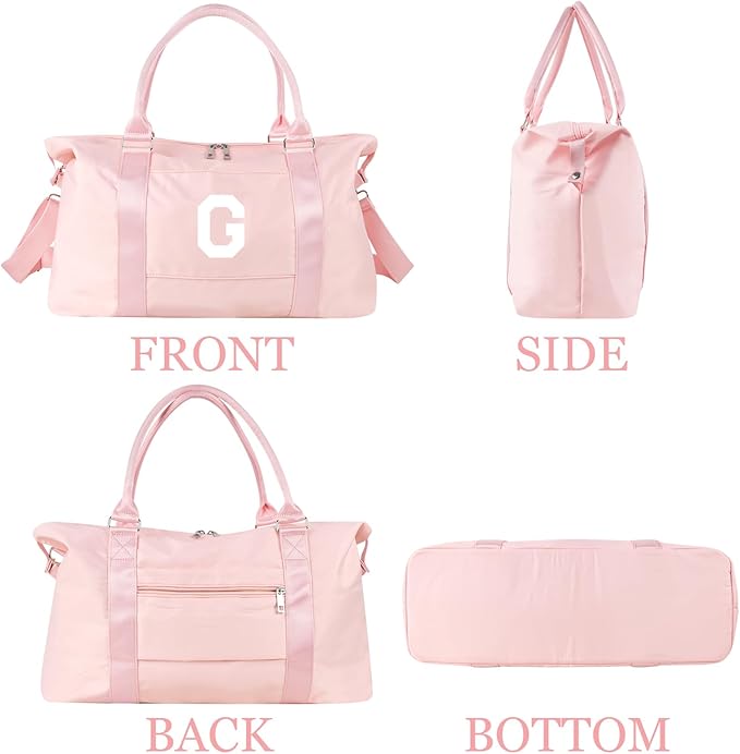 Initial Travel Duffel Bag Sports Gym Bag for Girls Teen Birthday Gifts,Pink Personalized Weekender Bag Carry On Tote Bags for Women Men,Waterproof Overnight Luggage Bag with Trolley Sleeve(Letter G)