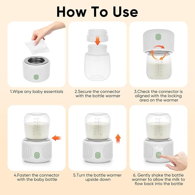 Baby Bottle Warmer, Maypott Portable 3 Minutes Fast Milk Warmer for Travel with 4 Selectable Temperature & Burn Protection, Leak-Proof & Safe Rechargeable Bottle Warmer for Breastmilk, Formula, Water