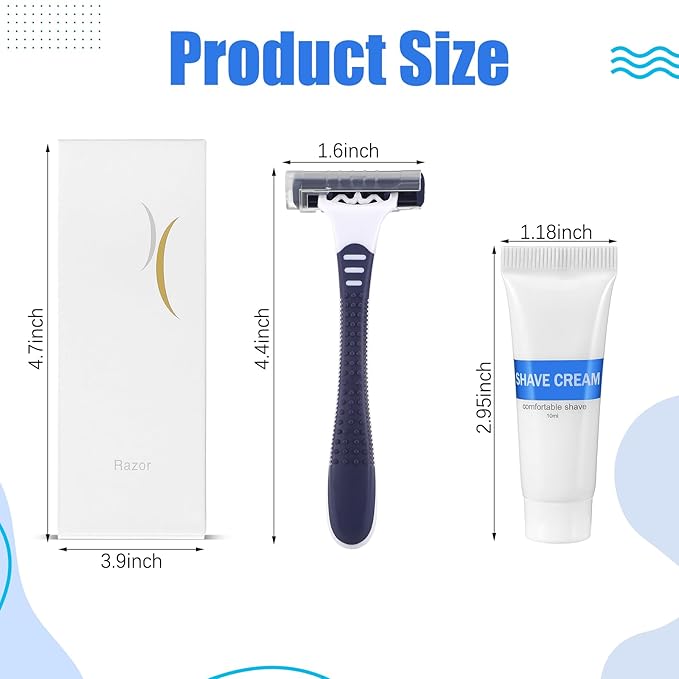 Hushee Shave Kit Bulk Travel Shaving Cream Disposable Twin Blade Razors and Cream Individually Wrapped Smooth Razor with Clear Cap Toiletries for Hotel Shelter Camping Travel Homeless (100 Pack)