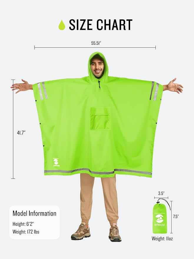 SaphiRose Hooded Rain Poncho Waterproof Raincoat Jacket for Men Women Adults
