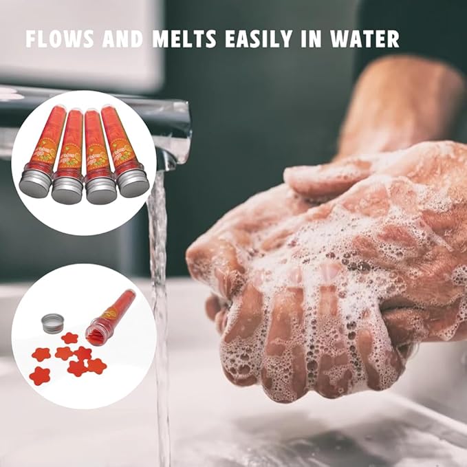 Flower Paper Soap Sheets (pack of 4) - Portable Disposable Travel Paper Soap Confetti - Foaming Hand Washing Scented Soap Flakes for Indoor, Travel, Camping, Hiking, Outdoor, (Orange)