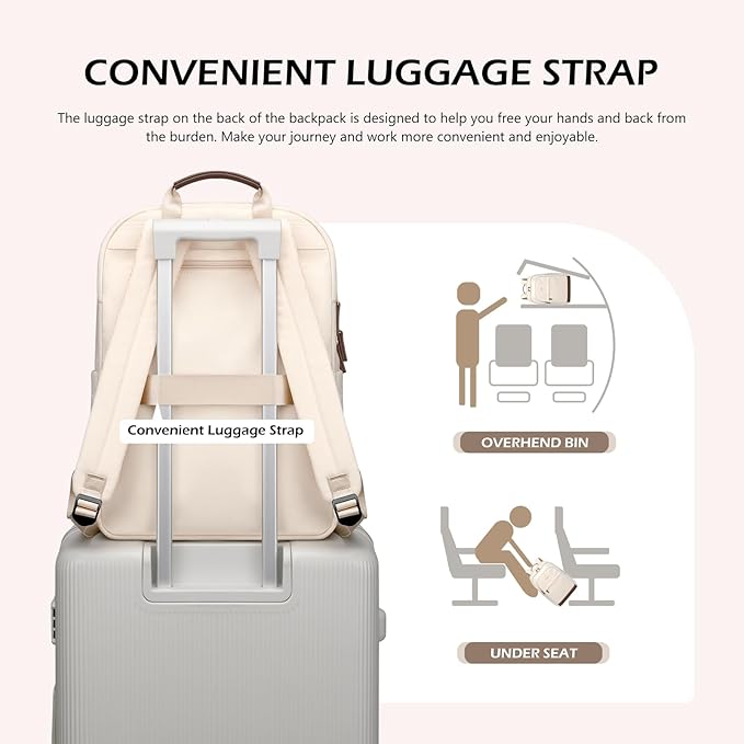 Laptop Backpack for Women Travel Carry On Bag Weekender Business Multilayer Personal Item Backpack,16 Inch,WApricot