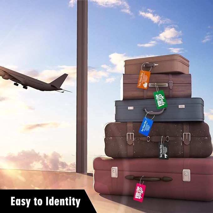 Luggage Tags for Suitcase - Personalized Engraved Metal Tag for Cruise Travel - Custom Name Tags Suitable for Bags and Backpacks(Gold),Horizontal (2x3.5'')