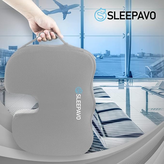 Sleepavo Office Chair Cushion - Seat Cushion for Tailbone Pain Relief - Butt Pillow for Coccyx, Sciatica, and Lower Back Pain - Orthopedic Chair Pad for Lumbar Support in Office Desk (Gray)