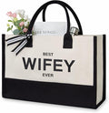 TOPDesign Embroidery Canvas Tote Bag for Women, Gifts for Wife from Husband, Personalized Anniversary Wife's Birthday or Valentine's Day Present, Ideal for Wedding, Beach, Holiday