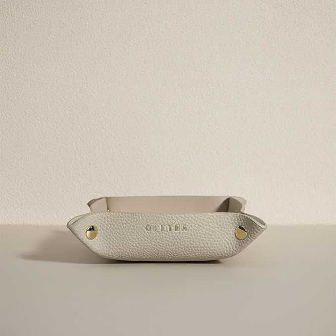 OLETHA Small Foldable Valet Tray - Aesthetic Desk Organizer for Home, Office & Travel - Portable Catch All Bowl for Keys, Jewelry & Essentials - Light Taupe
