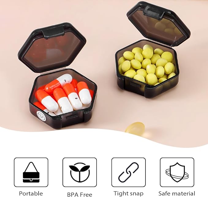 Small Pill Case Travel Pill Box Cute Pill Organizer for Purse Portable Daily Medicine Organizer 1 Compartment Pill Holder for Vitamins, Fish Oil, Supplements