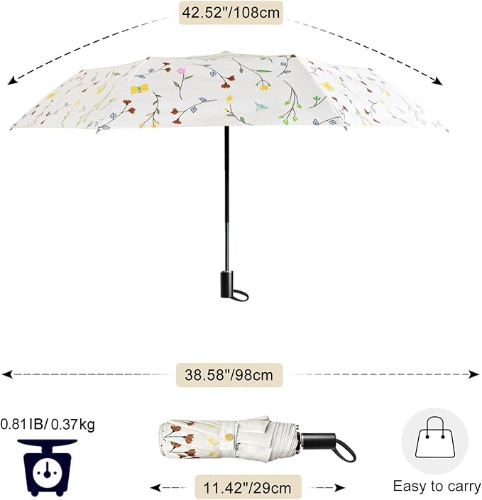 Cuby UV Sun Umbrella Compact Folding Umbrella lightweight Portable Manual Travel Umbrella for Rainproof & 99% UV Protection with Black Anti-UV Coating