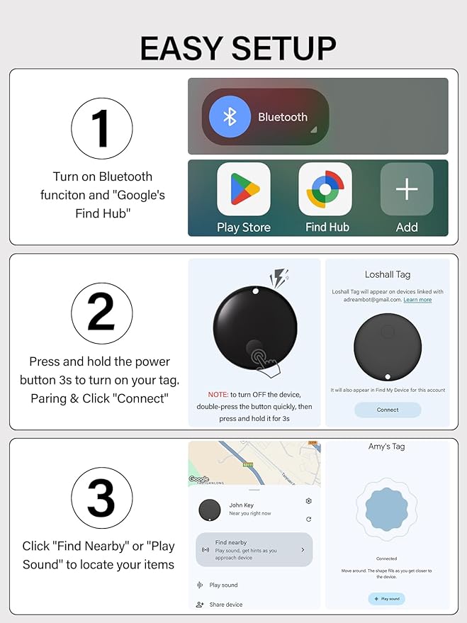 Android Tracker Tags, Works with Google's Find Hub App (Android only), Key Finder Item Locator Tracking Device Smart Tags for Luggage, Wallet, Vehicles, Keys (Black, 2 Pack)