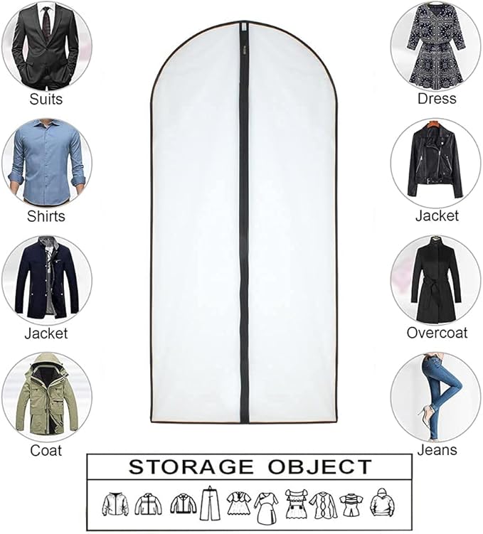 Garment Bags for Hanging Clothes (Set of 6) Black Side Breathable Garment Bag Clothes Cover Clear Full Zipper Bags for Suit Clothes Storage (24'' x 48'', Black)