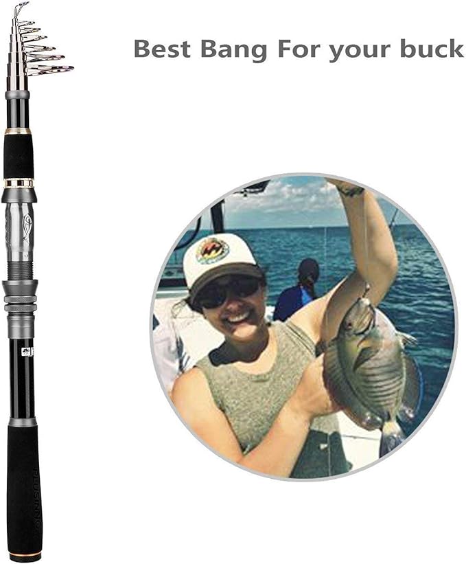 PLUSINNO Fishing Rod, Telescopic Fishing Rod and Reel Combo, Collapsible Travel Fishing Pole Rod Starter Kit, Carbon Fiber Fishing Rods and 12 +1 Bearings Stainless Steel, Fishing Gifts for Men Adults