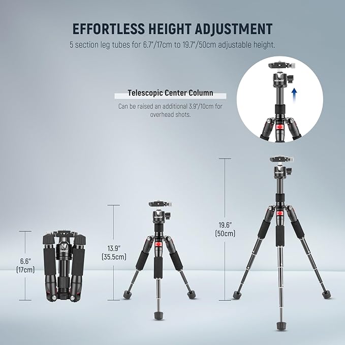 NEEWER Mini Desk Camera Tripod with Cell Phone Holder Compatible with iPhone for Video Recording Filming, 20"/50cm Small Portable DSLR Camcorder Webcam Stand, 360° Ball Head 1/4" QR Plate, TP-AAM521