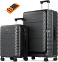 Luggage Sets 2 Pieces, 20/28 Inch PC Hardshell Suitcase with Spinner Wheels, 20 Inch Expandable Clamshell Carry On Luggage and 28 Inch Aluminum Frame Top Opening Checked Luggage (Black)
