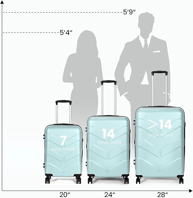 Luggage Sets 3 Piece with Spinner Wheel, Hardside Suitcase Set with TSA Lock, Expandable Lightweight Travel Luggage for Men and Women, Mint Green