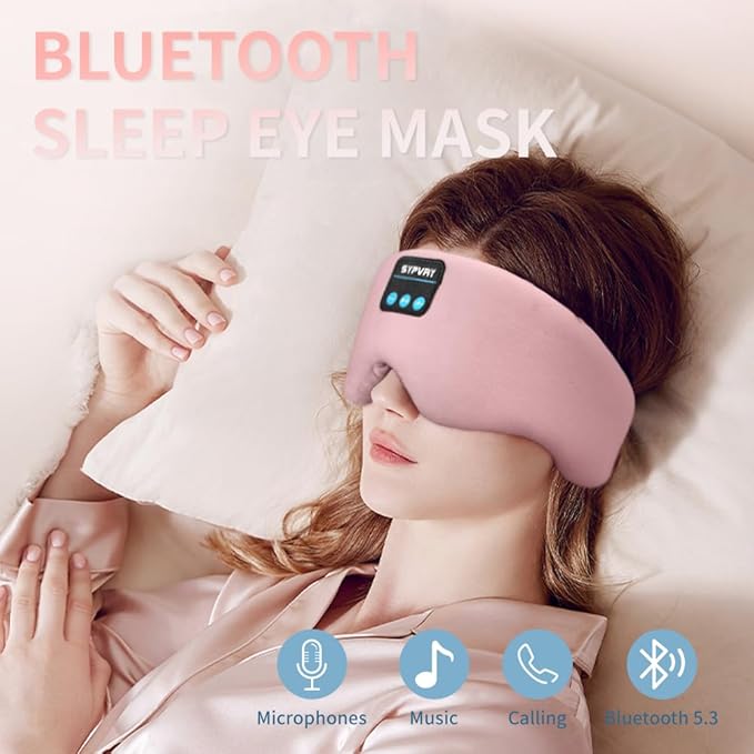 Bluetooth Sleep Mask Wireless Headphones Bluetooth Eye Mask for Side Sleepers SYPVRY Blackout Eye Mask with Headphones Speaker for Airplane,Travel, Pink