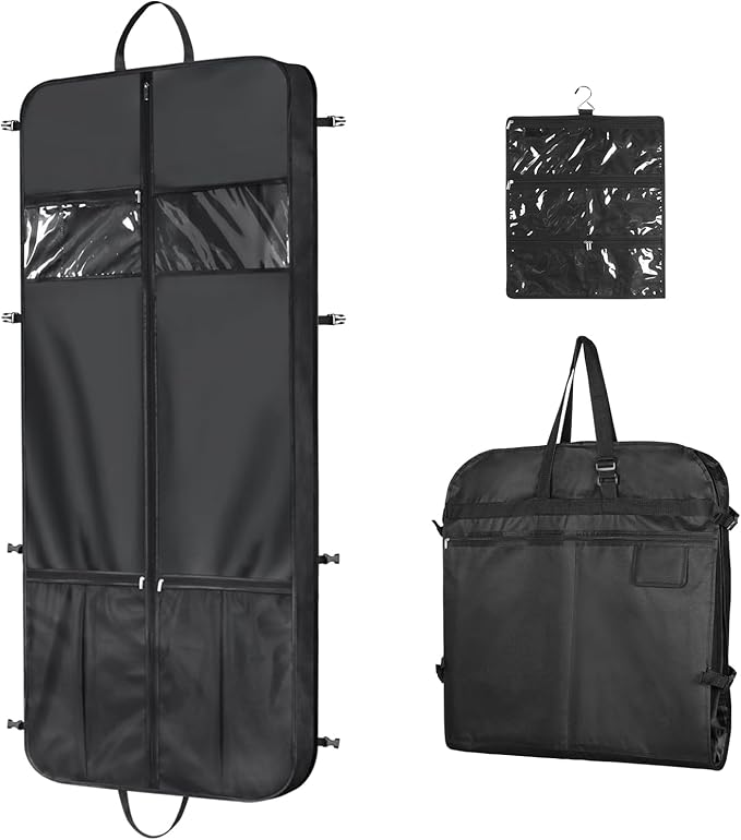 Zilink 60” Travel Garment Bags for Hanging Clothes Waterproof Long Garment Bags for Dresses with Accessory Pouch Suit Travel Bags with Adjustable Handles and Buckles for Suit Tuxedos Dresses Gowns