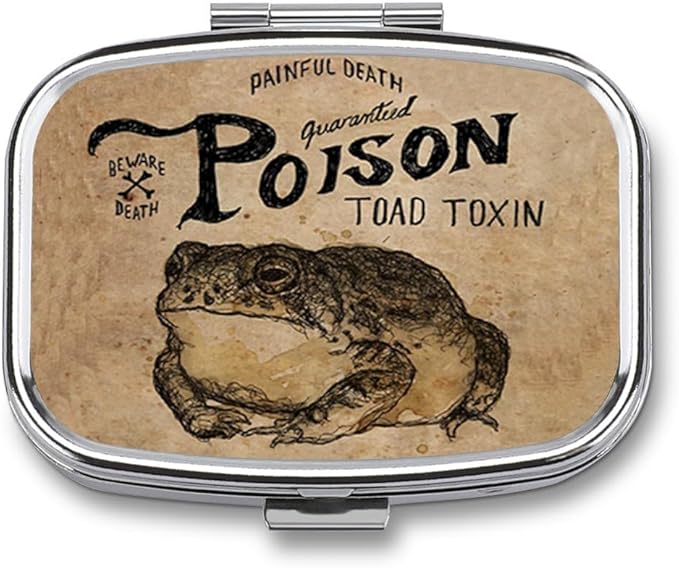 Metal 2 Compartment Pill Organizer Travel Friendly Portable Compact Pill Box Cute Pill Case to Hold Vitamins,Fish Oil,Supplements,Meds,Tablet for Purse,Pocket. (Poison Frog)
