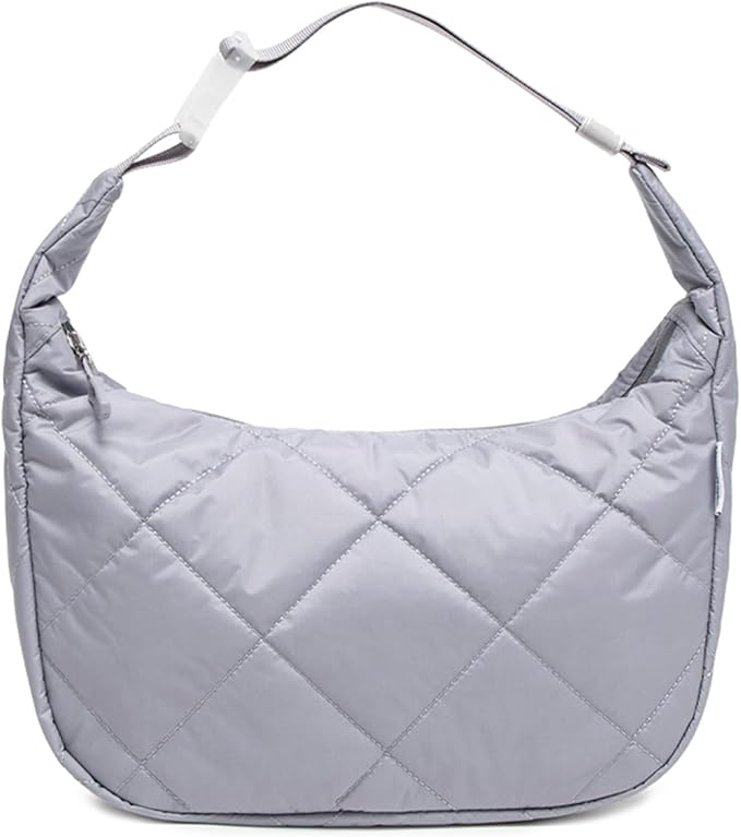 Insulated Lunch Bag for Women, Quilted Reusable Lunch Box with Adjustable Strap, Waterproof Cute Puffy Bento Tote, Stylish Cooler Bag for Work, Picnic or Travel, Light Purple