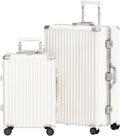 AnyZip Luggage Sets 2 Piece Aluminum Frame Carry On and Checked Suitcase PC ABS Hard Shell TSA Lock No Zipper(White, 20/28)