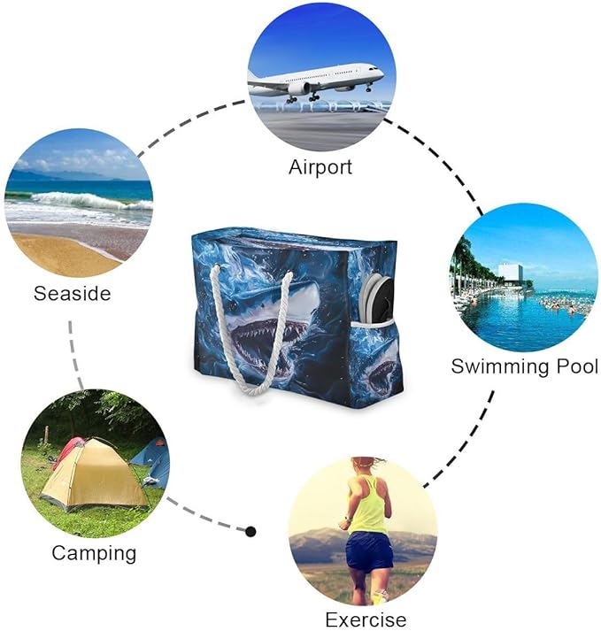 senya Large Beach Bags Totes Canvas Tote Shoulder Bag Soft Wave Water Resistant Bags for Gym Travel Daily Ocean
