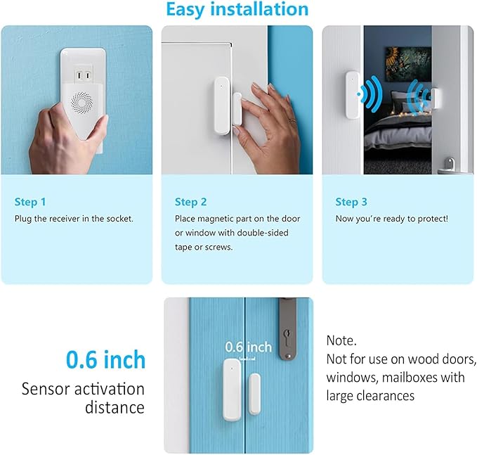 Wireless Door Chime for Business Entering, Door Open Alarm for Kid/Toddler Home Safety (500ft Range 51 Ringer) Door Dinger Buzzer Alert, 1 Receiver +2 Sensor