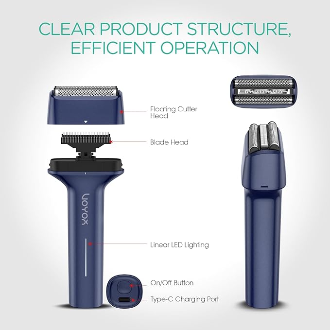 VOYOR Foil Shaver Electric Razor for Men 3 in 1 Shavers for Men with Double Foil Wet & Dry Face Shaver Lightweight Handheld Smooth Shave IPX6 Washable USB-C Rechargeable Travel Razor TX310 (Blue)