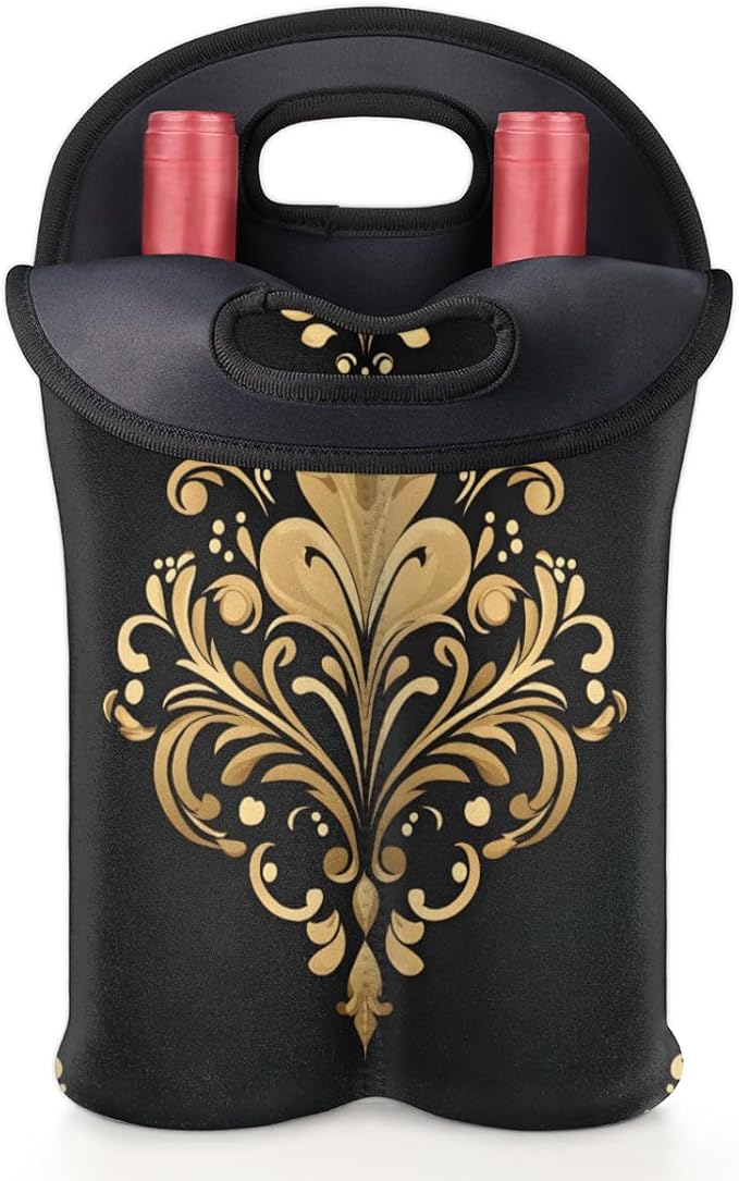 Neoprene Wine Tote, Bottle Carrier Gag Insulating Neoprene Thicker, Insulated Wine Bag for Travel Holds Two Bottles, Bottle Carrier Bags Protect the Bottles, Black Totem