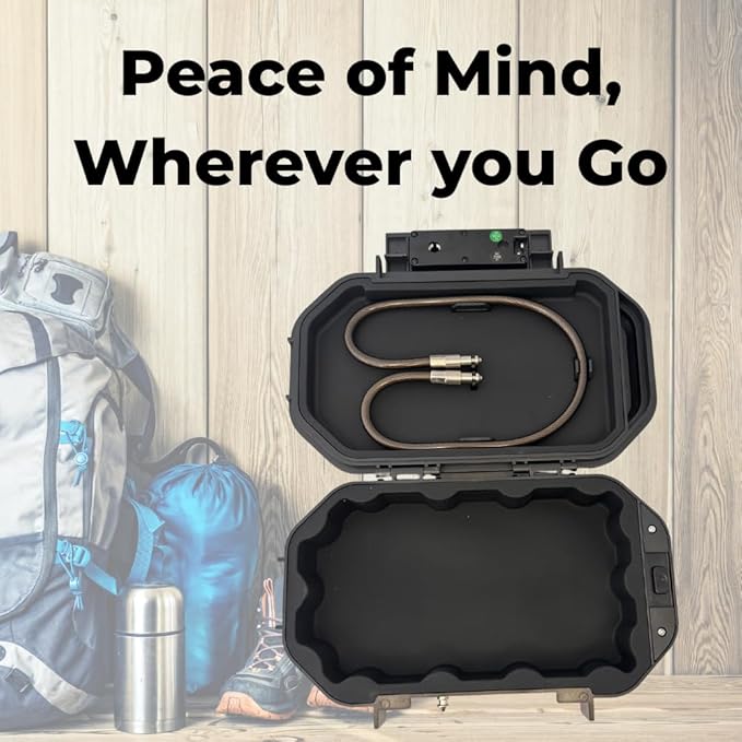 Portable Security Lock Box with Combination Lock, Waterproof Travel Safe Case with Steel Cable, Black. Box with Combination Ideal for Outdoors, Camping, Beach, dorms.
