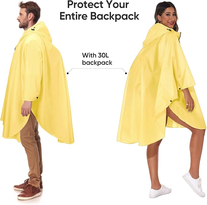 PTEROMY Hooded Rain Poncho for Adult with Pocket and Zipper, Waterproof Lightweight Raincoat for Men and Women