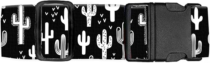 Luggage Straps for Suitcases Travel Belt Accessories, Cute Suitcase Strap, Adjustable Luggage Belt Strap, Heavy Duty with Quick-Release Buckle Luggage Strap Black White Cacti