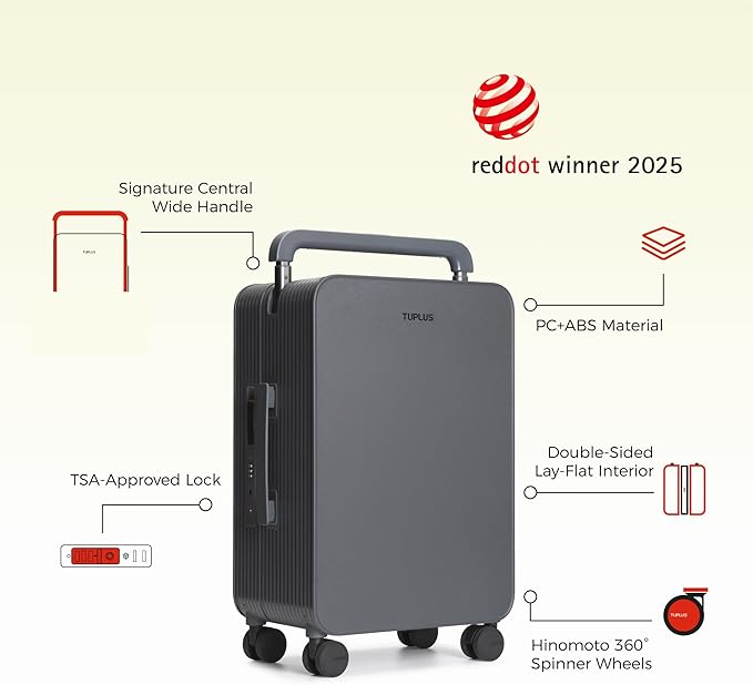 TUPLUS 20” Carry-On Hardside Luggage Lightweight ABS Travel Suitcase with Wide Handle Spinner Wheels TSA Combination Lock, Balance Series 2.0,Stone Grey
