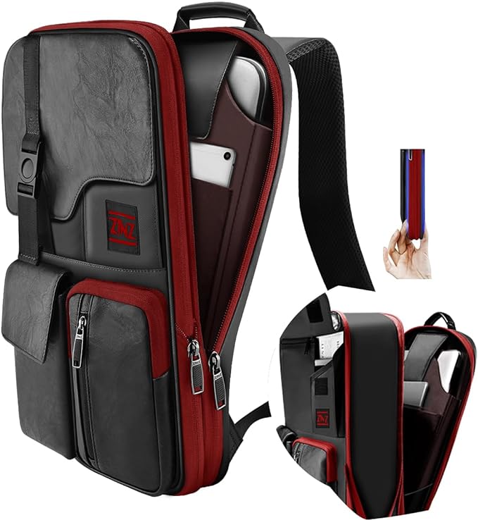 ZINZ Laptop Backpack 15 15.6 16 Inch, Expandable Computer Rucksack with Multi-Pockets Anti-Theft Travel Daypack for Men and Women,Black&Red