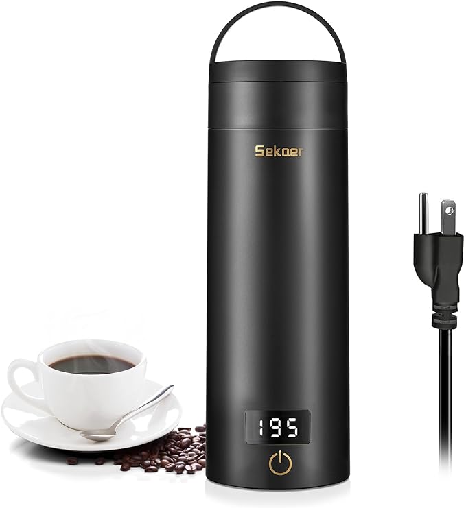 Sekaer Travel Electric Tea Kettle Portable Small Mini Coffee Kettle, with 4 Variable Presets, Personal Hot Water Boiler 304 Stainless Steel with Auto Shut-Off & Boil Dry Protection, SY-618B