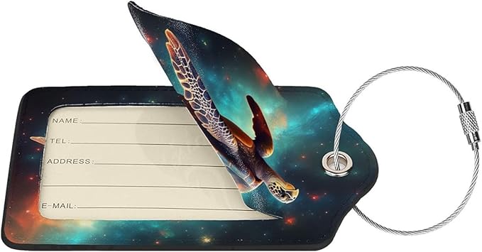 Sea Turtle Leather Luggage Tag with Stainless Steel Ring, Fun Name Id Card Cover Travel Bag Tag Set, Suitable for Travel Bag Luggage Women Men 1 PCS
