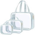 PACKISM Clear Toiletry Bags - 3 Pack Makeup Bags with Handle, Large Opening, Waterproof Cosmetic Bags for Travel Essentials, Grayish Blue