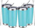 MEWAY 20oz Tumbler 4 Pack Double Wall Vacuum Insulated Travel Mug Bulk, Stainless Steel Tumblers with Lid and Straw, Durable Powder Coated Coffee Cups for Cold & Hot Drinks (Light Blue, 4)